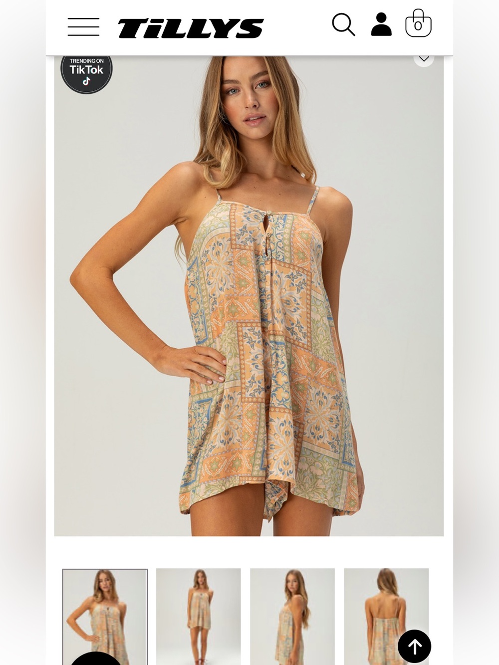 Tilly’s Billabong Peach & Light Blue Floral Patchwork Romper